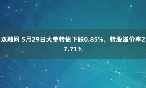 双融网 5月29日大参转债下跌0.85%，转股溢价率27.71%